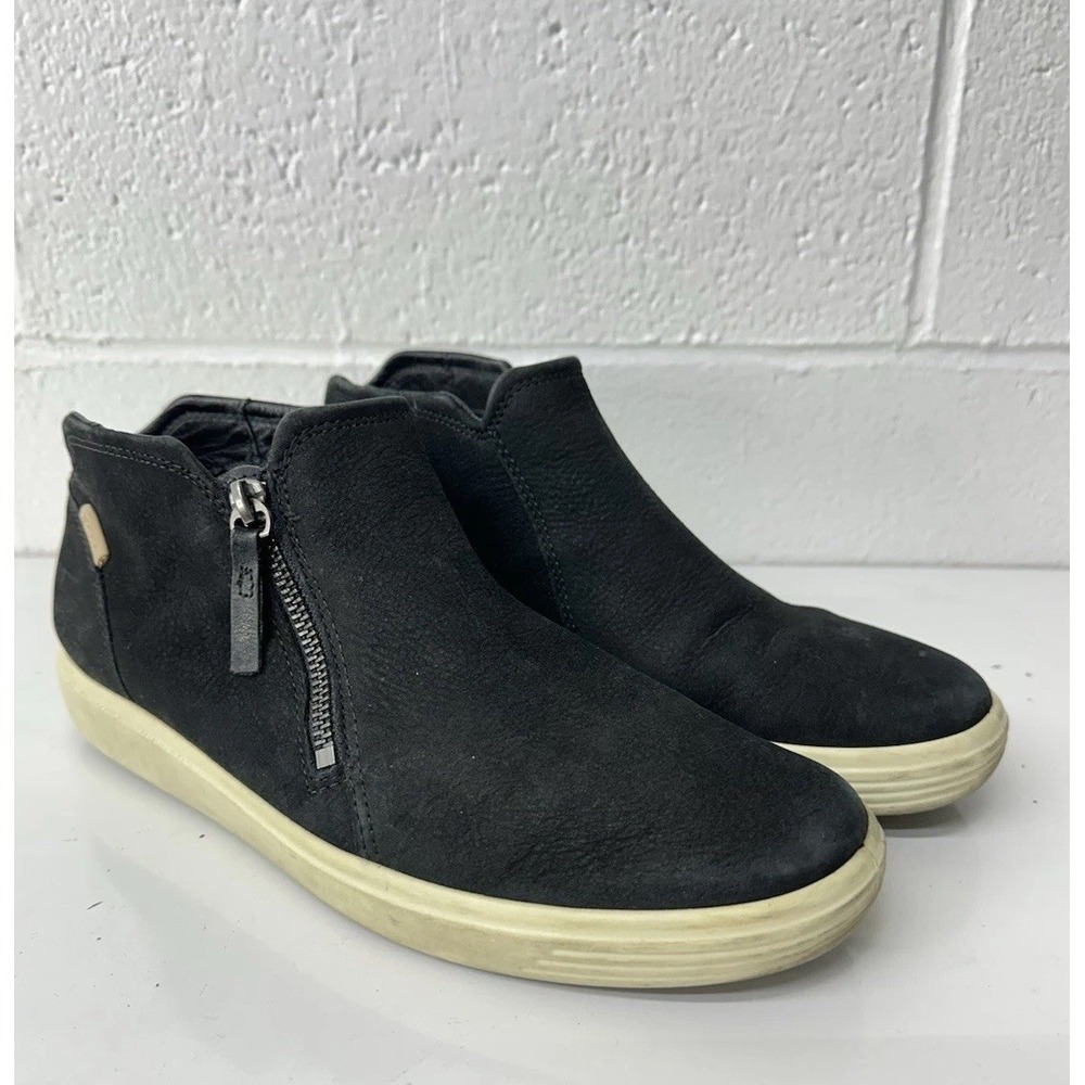 Ecco Soft‎ 7 Womens Booties Black Nubuck Leather Side Zip Ankle Boots 41 / 10.5